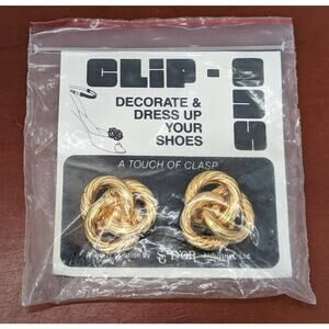 SG D'or Vintage Clip Ons Shoe Clips Charms Golden Tone Knot New in Bag 1960s